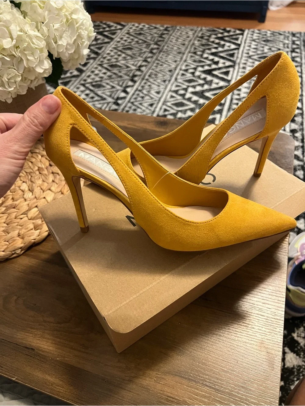Mango Mustard Yellow Pointed-Toe Slingback Stiletto Heels